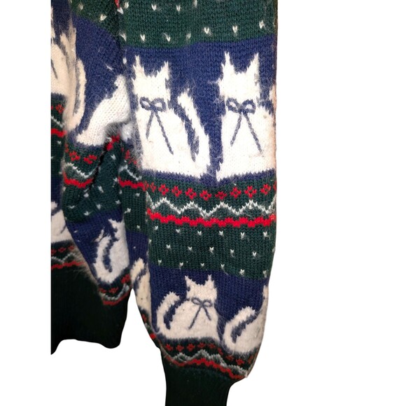 Vintage 80s Karen Scott Cat Sweater Medium Fair Isle Angora Blend Christmas Cozy - Picture 3 of 10